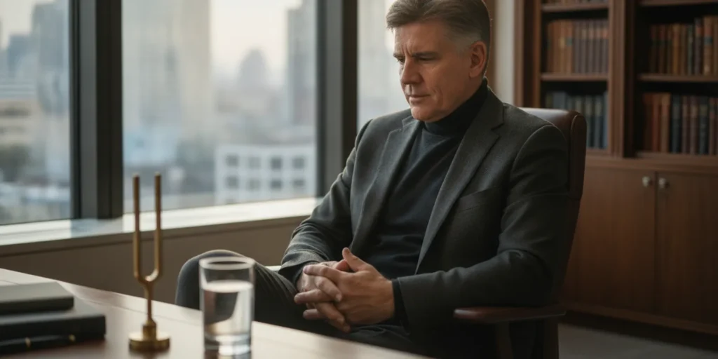 A leader pauses thoughtfully during a quiet moment in a modern office